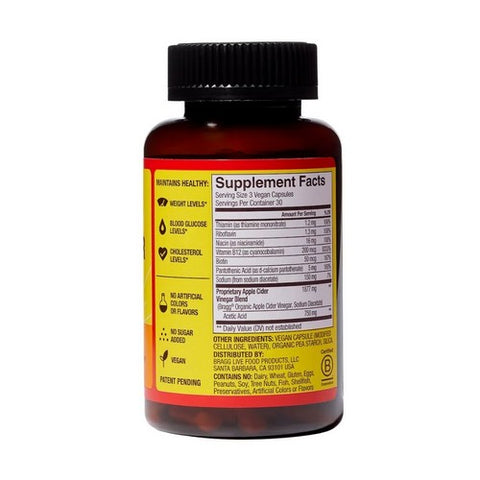 Bragg's Liquid Aminos, True Energy Apple Cider Vinegar Plus 6 B Vitamins, 90 Capsules
