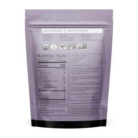 Truvani, Organic Plant Protein Powder Unflavored, 9.88 Oz