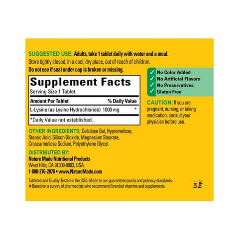 Nature Made, Extra Strength L-Lysine, 60 Tabs