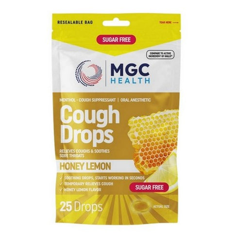 Mgc Health, Cough Drops Honey Lemon Sugar Free, 25 Drops
