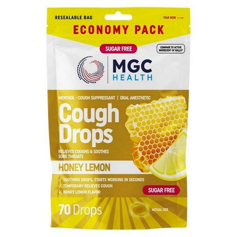 Mgc Health, Cough Drops Honey Lemon Sugar Free, 70 Drops