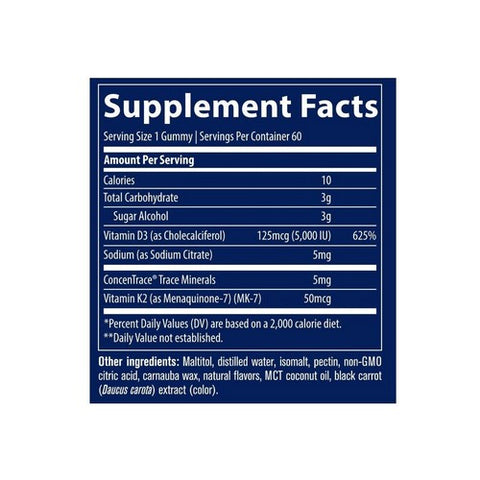 Trace Minerals, Vitamin D3 + K2 Gummies, Strawberry Flavor 60 Count