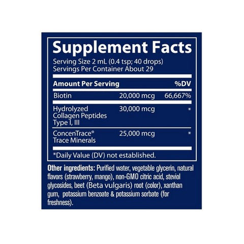Trace Minerals, Liquid Ionic Biotin + Collagen Strawberry Mango Flavor, 75,000 mcg, 2 Oz