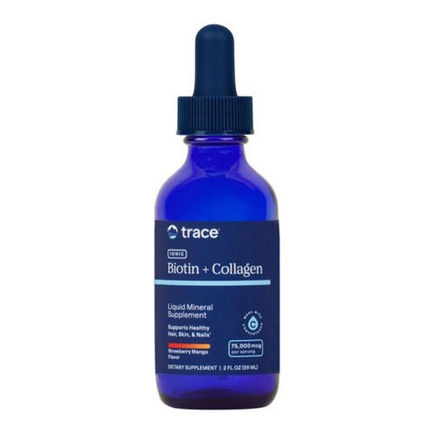 Trace Minerals, Liquid Ionic Biotin + Collagen Strawberry Mango Flavor, 75,000 mcg, 2 Oz