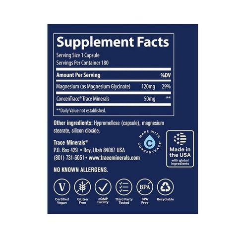 Trace Minerals, Magnesium Glycinate, 120 mg, 180 Count
