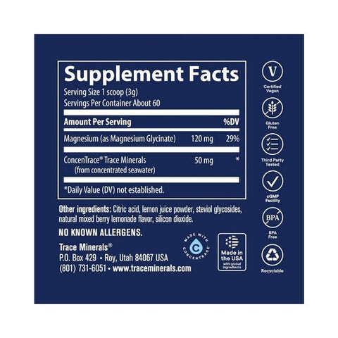 Trace Minerals, Magnesium Glycinate Powder Mixed Berry Lemonade, 120 mg, 180 Grams