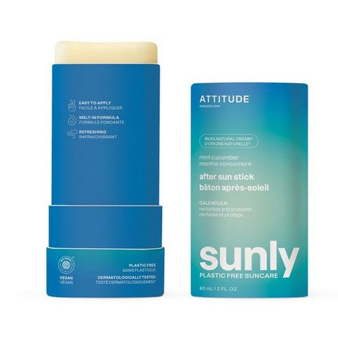 Attitude, After Sun Stick SPF 30 Sunly Plastic Free Mint And Cucumber, 2 Oz