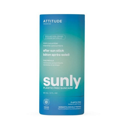 Attitude, After Sun Stick SPF 30 Sunly Plastic Free Mint And Cucumber, 2 Oz