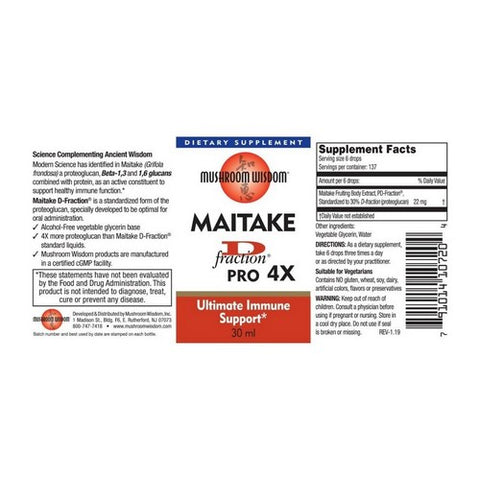 Maitake Mushroom Wisdom, Maitake D-Fraction Pro 4X, PRO D-FRACTION, 1 OZ