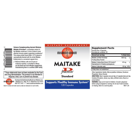 Maitake Mushroom Wisdom, Maitake D-Fraction Standard, D-FRACTION, 120 CAP