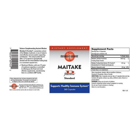 Maitake Mushroom Wisdom, Maitake D-Fraction Standard, D-FRACTION, 360 CAP