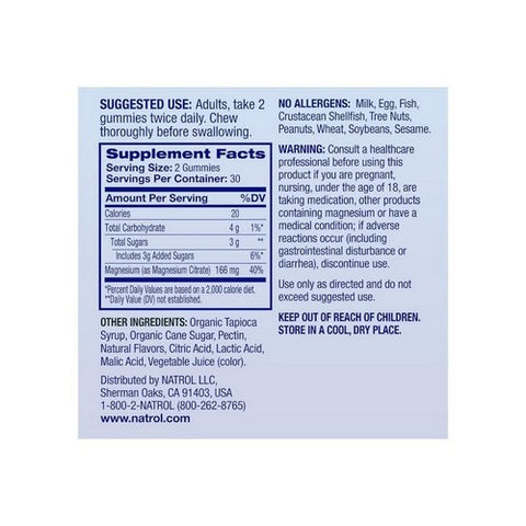 Natrol, Magnesium Citrate Dietary Supplement Raspberry Gummies, 60 Count
