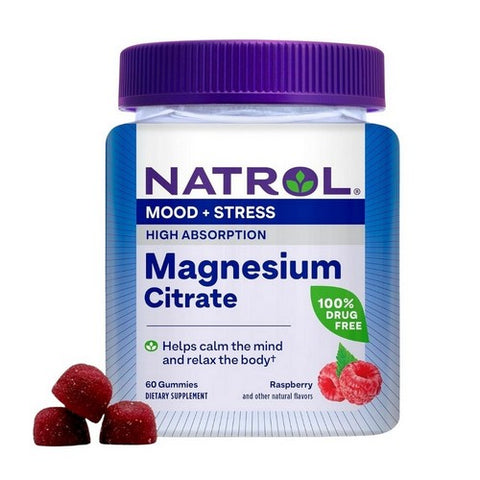 Natrol, Magnesium Citrate Dietary Supplement Raspberry Gummies, 60 Count