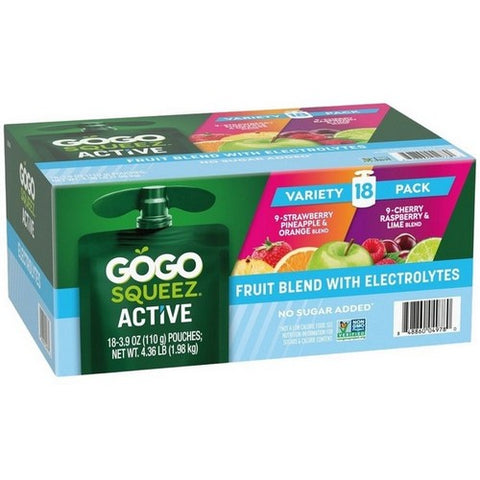 Gogo Squeez, GoGo Squeez Active Fruit Blend With Electrolytes, 18 Count / 3.9 Oz