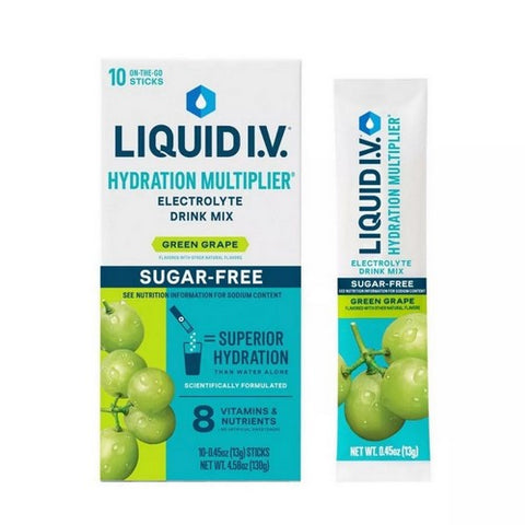Liquid I.V, Sugar Free Hydration Multiplier Vegan Powder Electrolyte Supplements Green Grape, 4.58 Oz