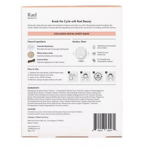 Rael Beauty, Sheet Mask Collagen Facial, 5 Count