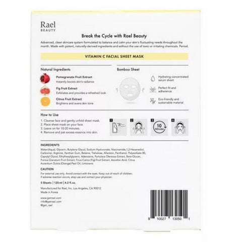 Rael Beauty, Sheet Mask Vitamin C Facial, 5 Count
