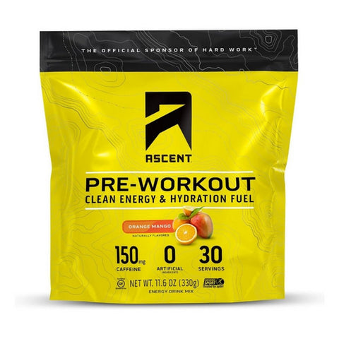 Ascent, Pre Workout Clean Energy And Hydration Fuel Energy Drink Mix Orange Mango, 11.6 Oz