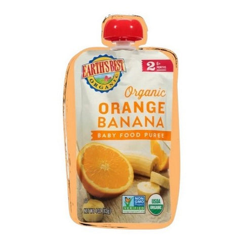 Earth's Best, Organic Stage 2 Orange Banana Baby Food Puree Pouch, 4 Oz (Case Of 12)
