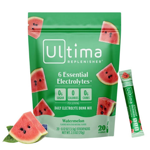 Ultima Replenisher, Ultima Replenisher Watermelon Electrolyte Hydration Powder Drink Mix, 0.12 Oz (Case of 20)