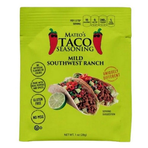 Mateos Gourmet, Taco Seasoning Southwest Ranch Mild, 1 Oz (Case Of 12)
