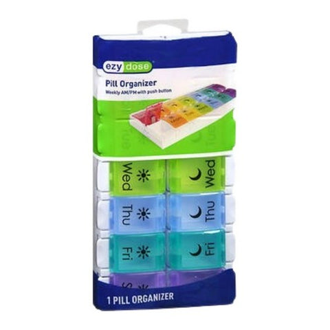 Foster And Thrive, Pill Organizer Weekly AM And PM With Push Button, 1 Count