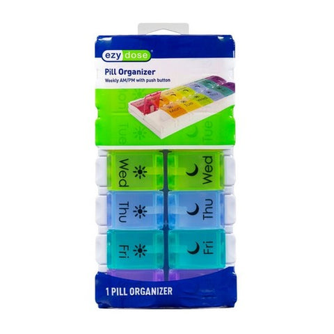 Foster And Thrive, Pill Organizer Weekly AM And PM With Push Button, 1 Count