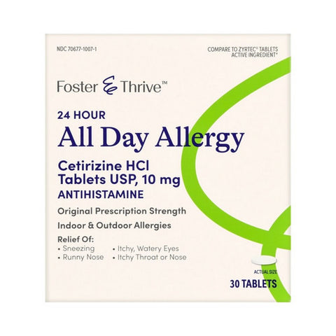 Foster And Thrive, All Day Allergy Cetirizine Hcl, 10 Mg, 30 Tabs