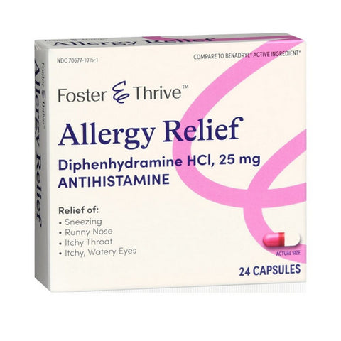 Foster And Thrive, Allergy Relief Diphenhydramine Hcl, 25 Mg, 24 Caps