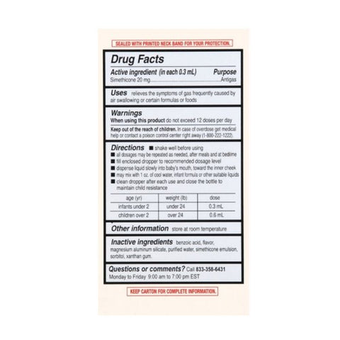 Foster And Thrive, Infants' Gas Relief Simethicone Drops, 20 Mg, 1 Oz