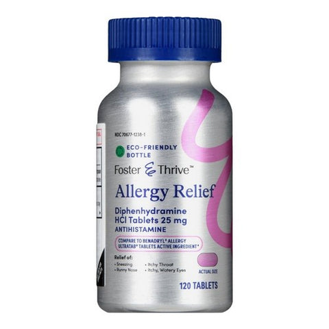 Foster And Thrive, Allergy Relief Diphenhydramine Hcl, 25 Mg, 120 Tabs