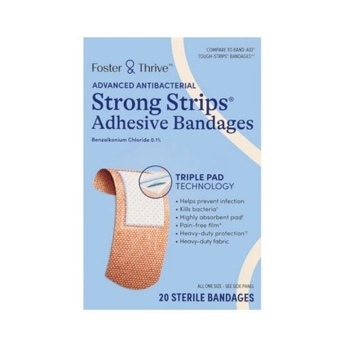 Foster And Thrive, Advanced Antibacterial Strong Strips Adhesive Bandages, 20 Count