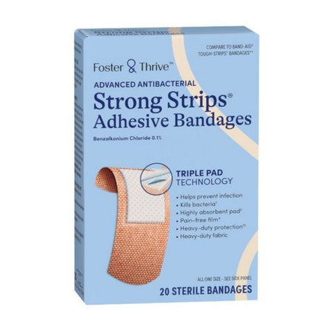 Foster And Thrive, Advanced Antibacterial Strong Strips Adhesive Bandages, 20 Count