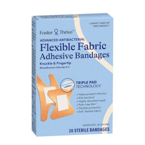Foster And Thrive, Advanced Antibacterial Flexible Fabric Adhesive Bandages, 20 Count