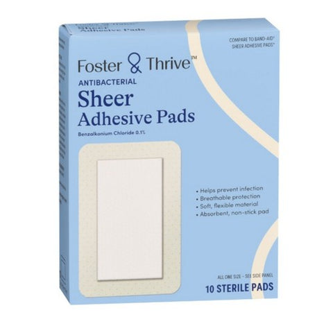 Foster And Thrive, Antibacterial Sheer Adhesive Pads, 10 Count