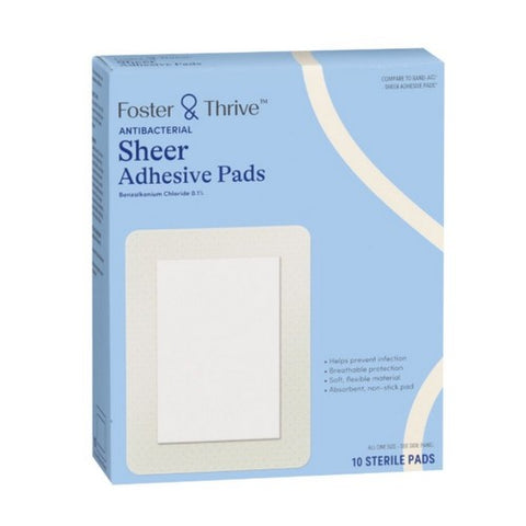 Foster And Thrive, Antibacterial Sheer Adhesive Pads, 10 Count