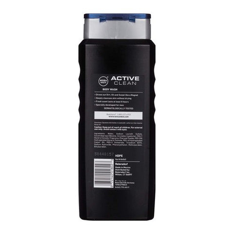 Nivea, Men Deep Active Clean Body Wash With Natural Charcoal, 16.9 Oz