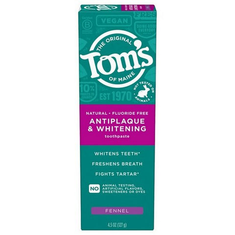 Tom's Of Maine, Antiplaque And Whitening Fluoride Free Toothpaste, 4.5 Oz (Case Of 6)
