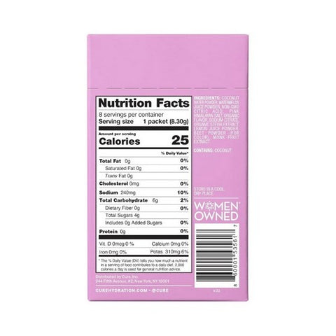Cure Hydration, Plant Based Electrolyte Drink Mix, 0.29 Oz X 8 Count