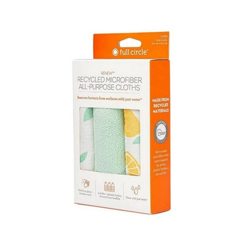Full Circle Home, Renew Recycled Microfiber All-Purpose Cloths Citrus Print, 3 Count (Case Of 6)