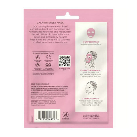 Burts Bees, Calming Sheet Mask With Rose, 1 Count (Case Of 6)