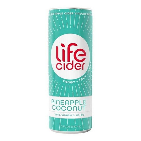 Life Cider, Sparkling Apple Cider Vinegar Beverage Pineapple Coconut, 12 Oz (Case Of 12)
