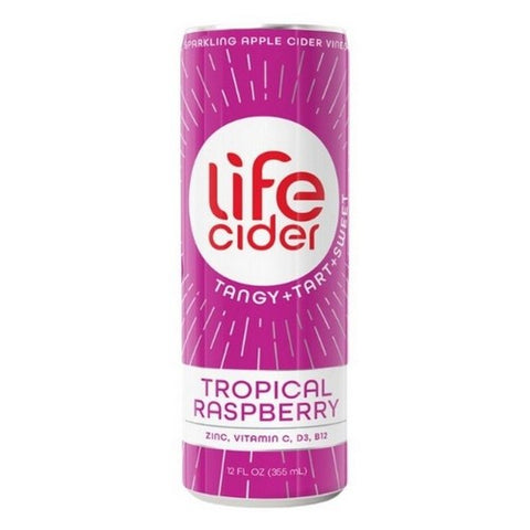 Life Cider, Sparkling Apple Cider Vinegar Beverage Tropical Raspberry, 12 Oz (Case Of 12)