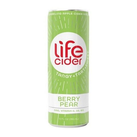 Life Cider, Sparkling Apple Cider Vinegar Beverage Berry Pear, 12 Oz (Case Of 12)