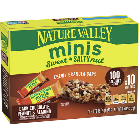 Nature Valley, Minis Sweet And Salty Nut Chewy Dark Chocolate Peanut And Almond Granola Bars, 7.5 Oz (Case Of 6)