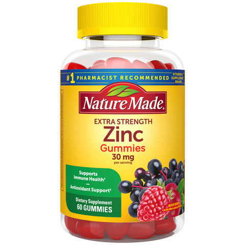Nature Made, Extra Strength Zinc Gummies Mixed Berry, 30 Mg, 60 Count (Case Of 3)
