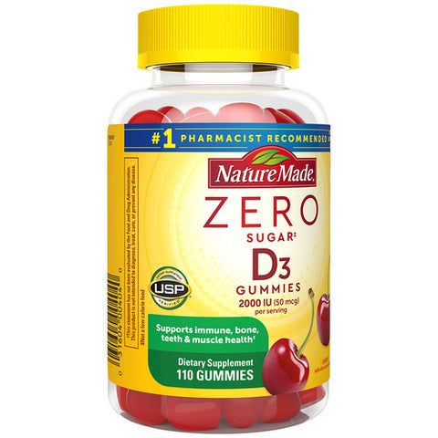 Nature Made, Zero Suagr Cherry Vitamin D3 Gummies, 2000 IU (50 MCG), 110 Count (Case Of 3)