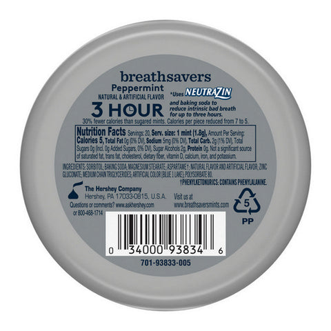 Breath Savers, 3 Hour Peppermint Sugar Free Mints, 1.27 Oz (Case Of 8)