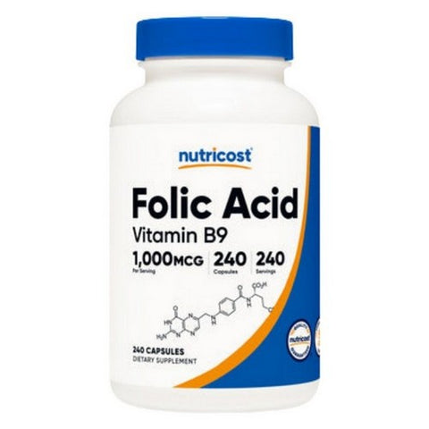 Nutricost, Folic Acid Vitamin B9 Capsules, 1000 Mcg, 240 Count