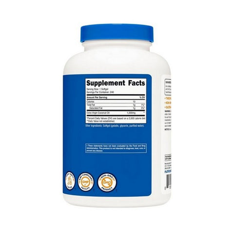 Nutricost, Coconut Oil Softgels, 1000 Mg, 240 Count